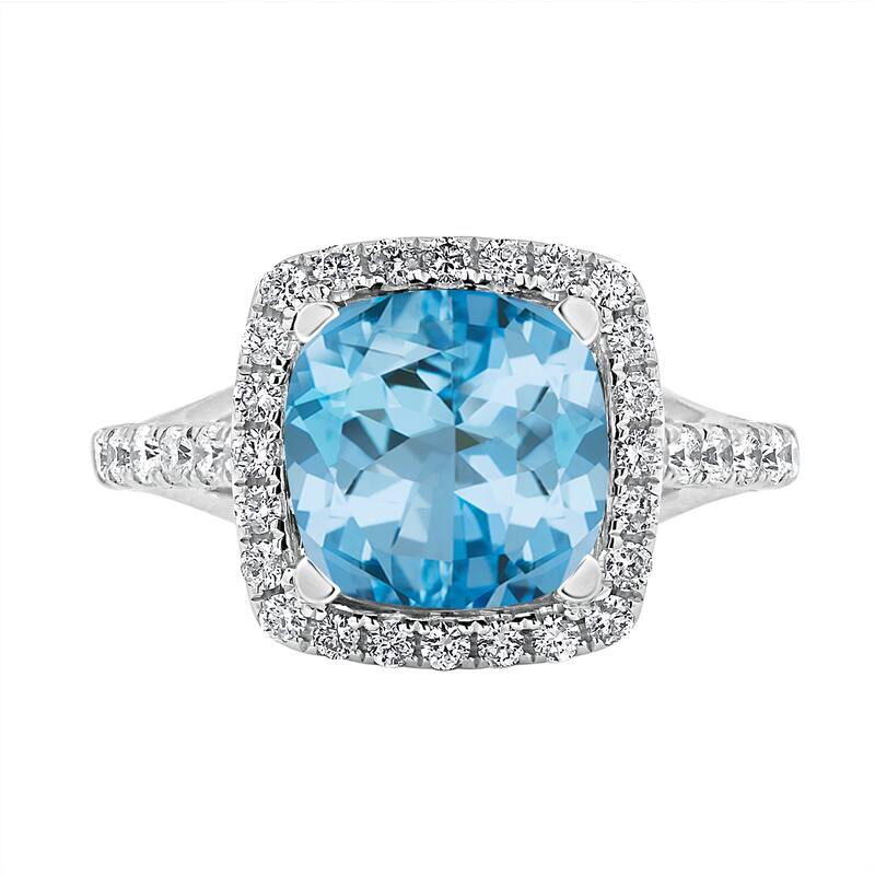 Auriya 2 3/4ct Cushion-cut Sky Blue Topaz and Halo Diamond Engagement Ring 1/2cttw 14k Gold