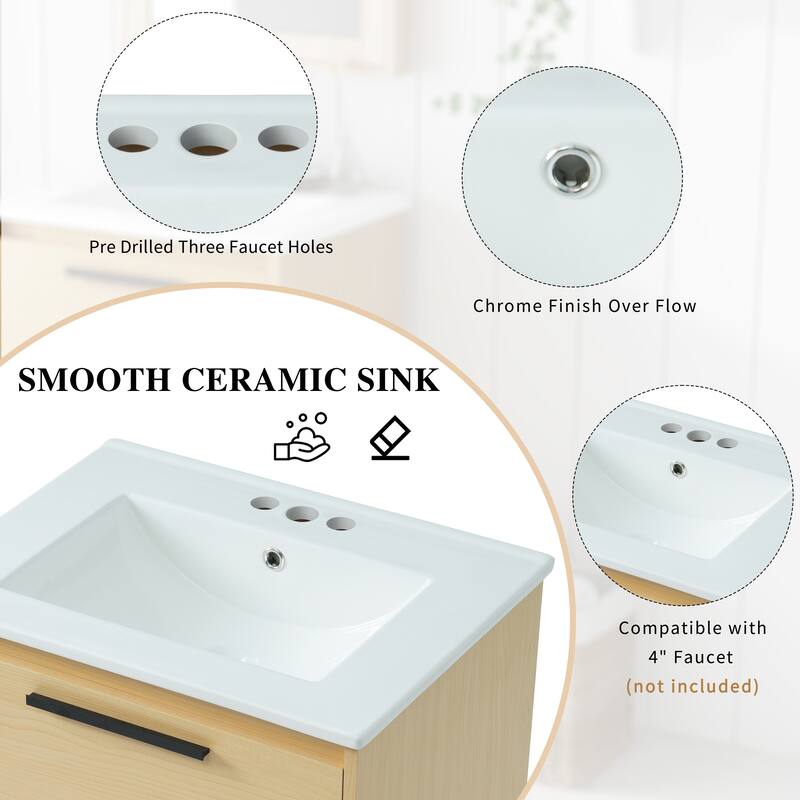 Roomfitters 24" Bathroom Vanity with Sink Combo Cabinet with Drawer Multi-Functional MDF Structure, Natural