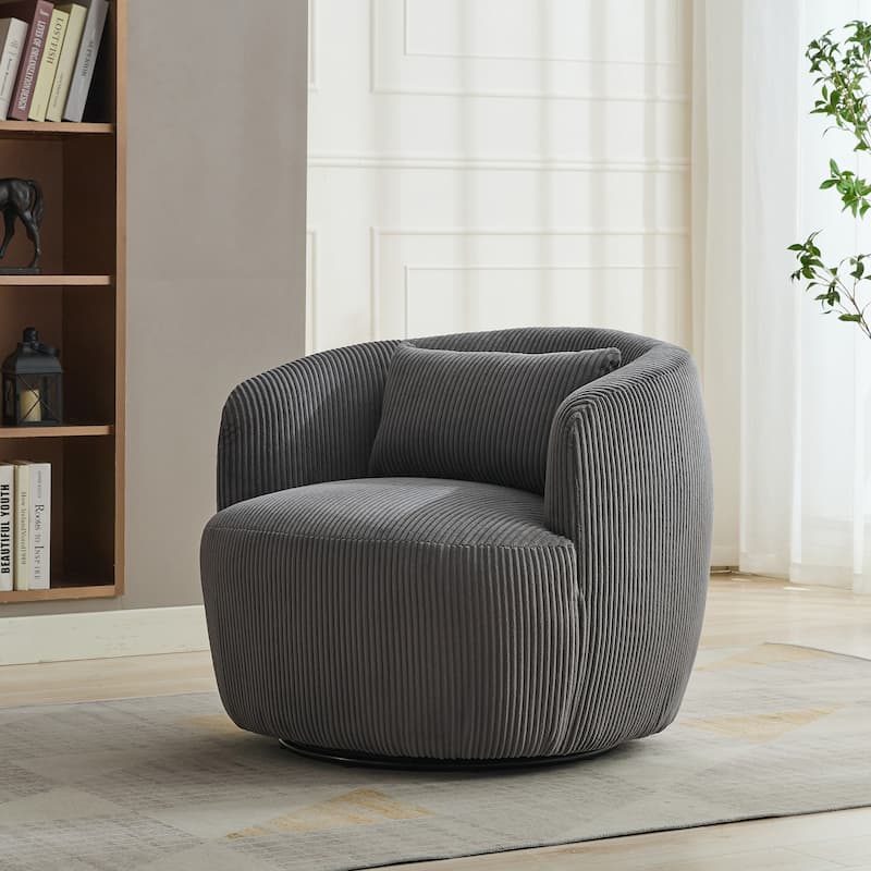 Modern Lounge Chair Sofa Chair with Recessed Arms and Pillow, Swivel Armchair Barrel Chair Soft Accent Chair