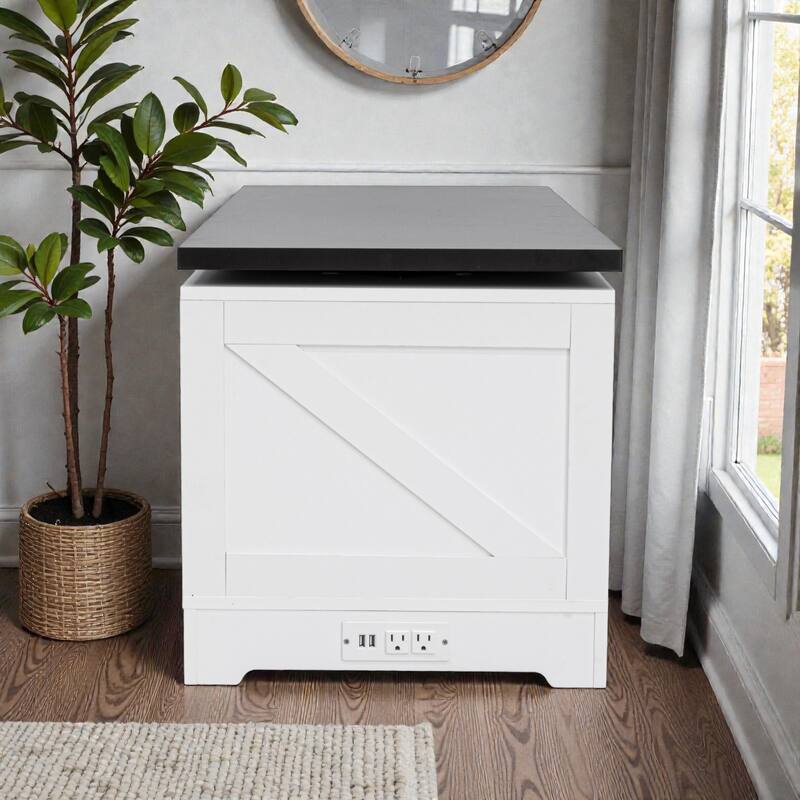 Farmhouse Lift Top Coffee Table with Barn Doors, Rotating Wood Center Table with Hidden Storage and Open Shelves