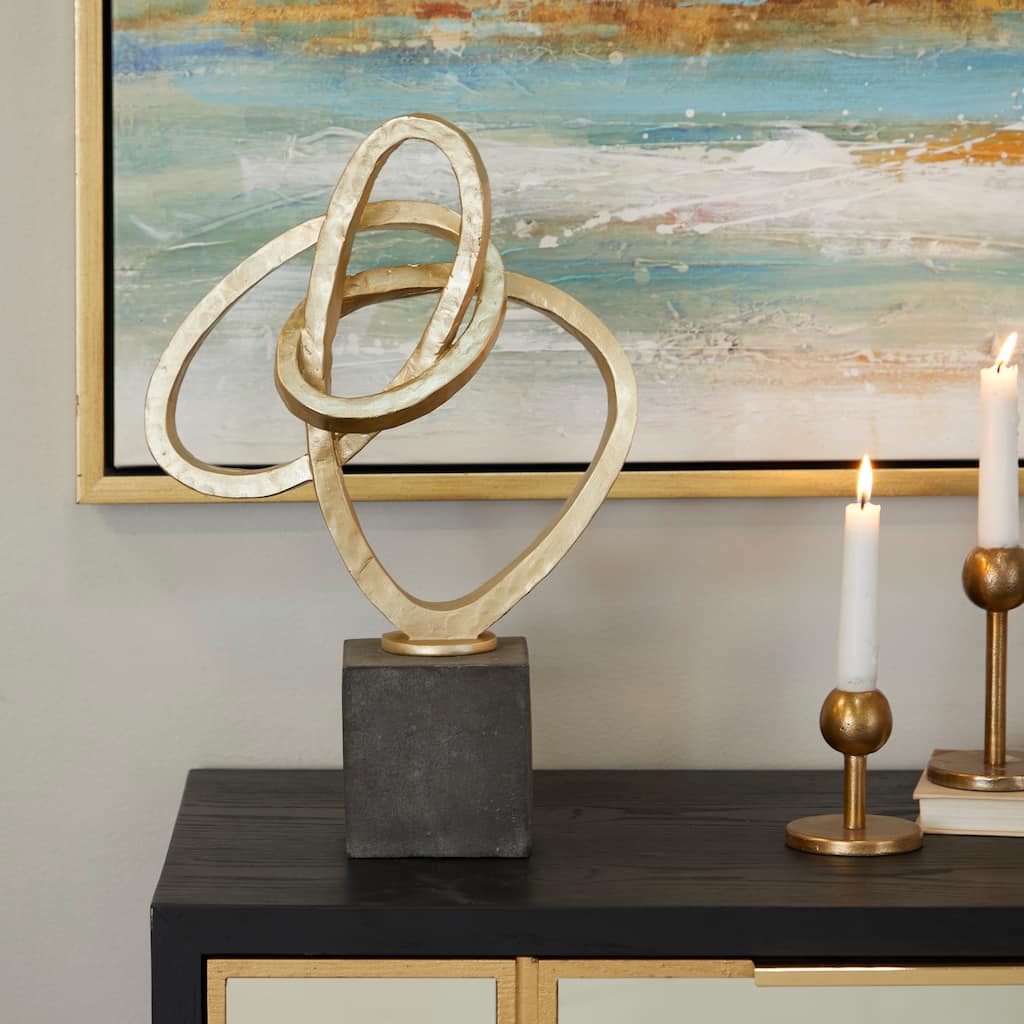 Gold Polystone Link Abstract Decorative Sculpture with Black Base