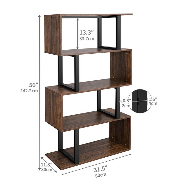5 Tier Bookcase Wooden S-Shaped Z-Shelf Bookshelf Display Rack