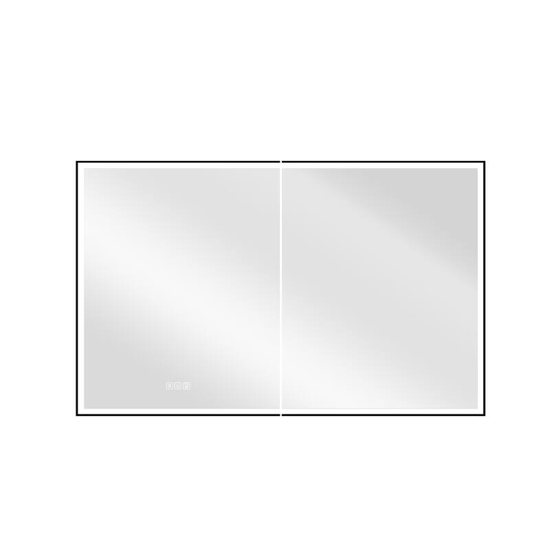30'' H Recessed Or Surface Wall Mounted LED Mirror Cabinet With Mirror And Adjustable Shelves,Black Frame