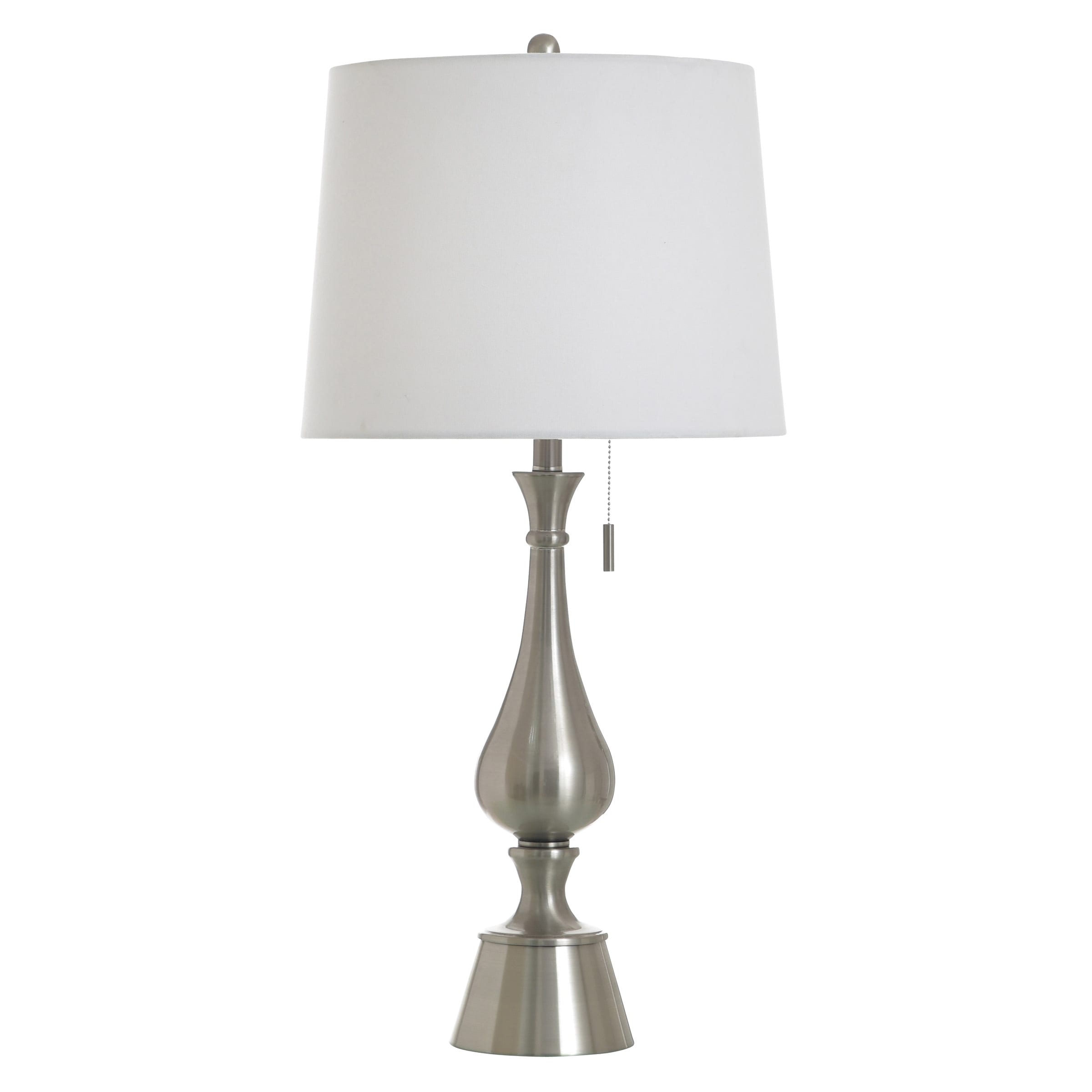 StyleCraft Steel Table Lamp - Brushed Steel - White Shade