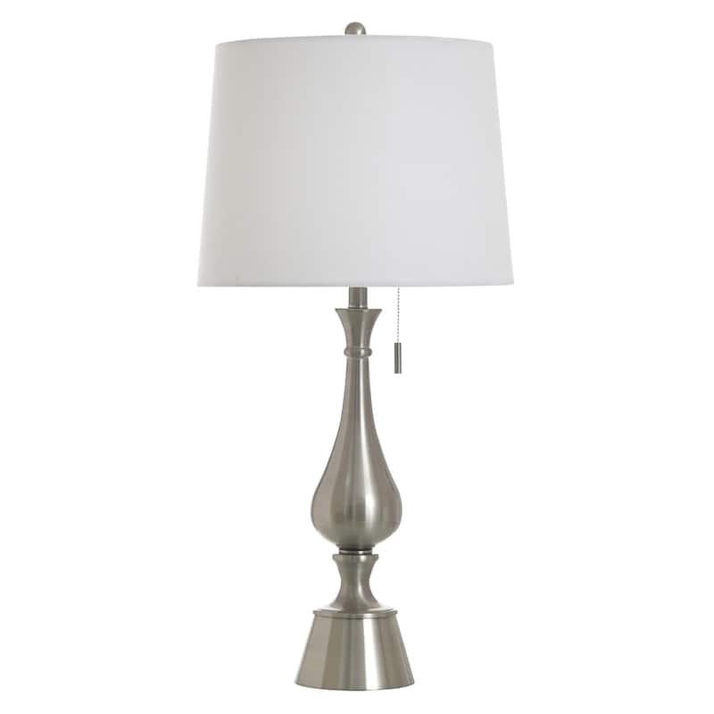 StyleCraft Steel Table Lamp - Brushed Steel - White Shade - Brushed Steel, White