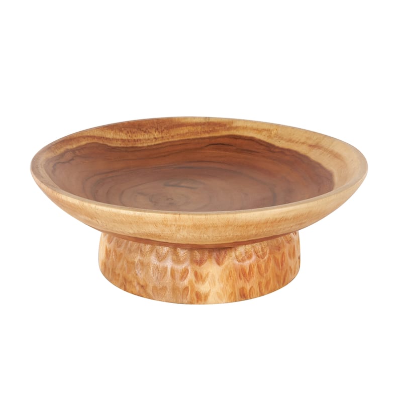 Teak Wood Handmade Decorative Bowl with Elevated Base - Brown - Roche River Decor - 17"W x 17"L x 6"H