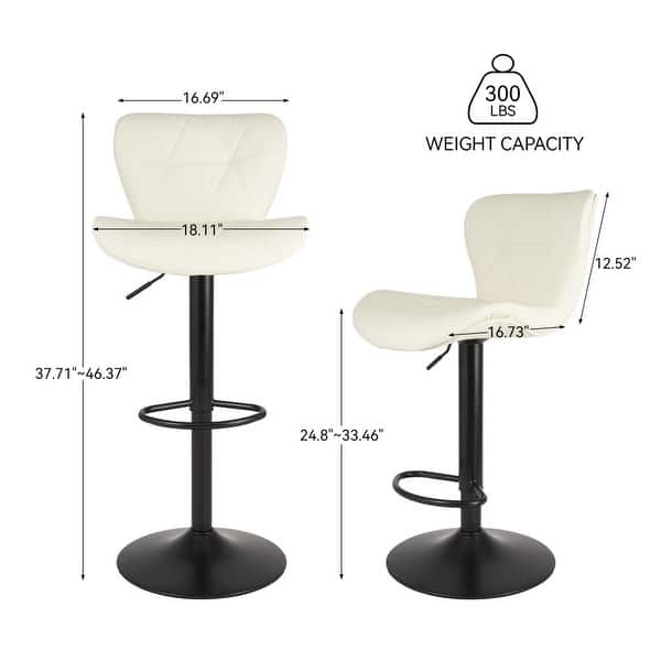 Set of 2 Faux Leather Adjustable Counter Height Bar Stools