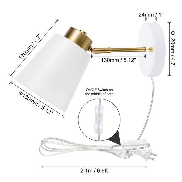 2x Plug in Wall Sconces Adjustable Wall Lights with Switch for Bedside