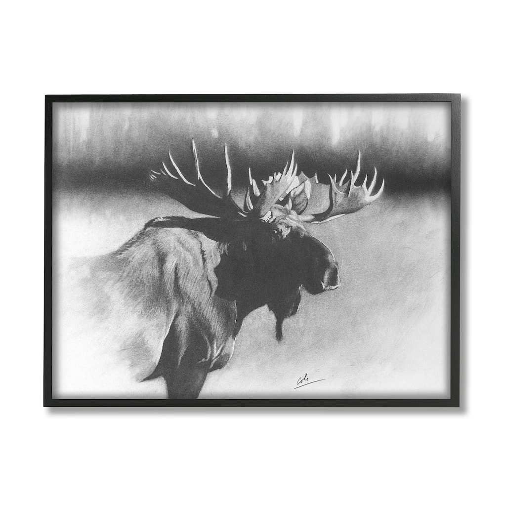 Stupell Moose in Rustic Forest Realistic Pencil Drawing Framed Wall Art - Grey