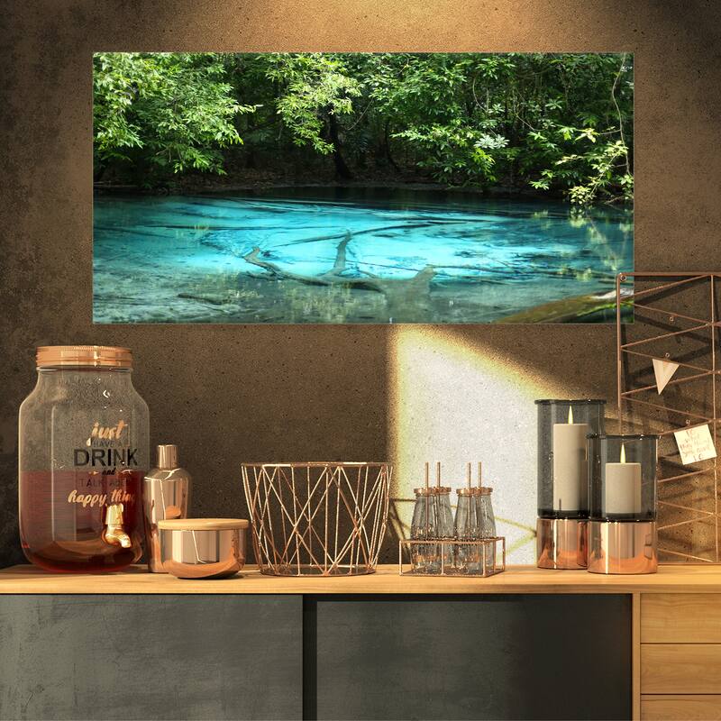 Designart "Emerald Pond in Deep Forest" Landscape Photography Canvas Print - 32 in. wide x 16 in. high