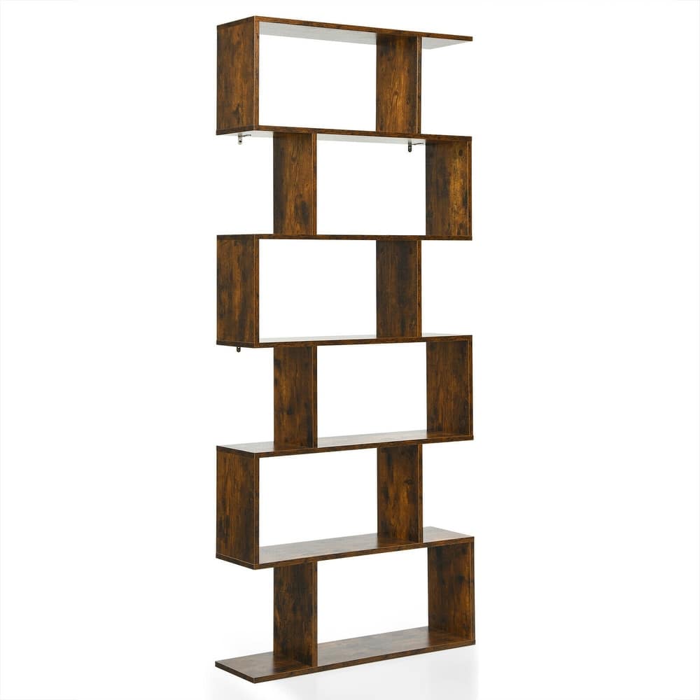 Gymax 6 Tier S-Shaped Bookshelf Storage Display Bookcase Decor Z-Shelf - 31.5'' x 9'' x 75''