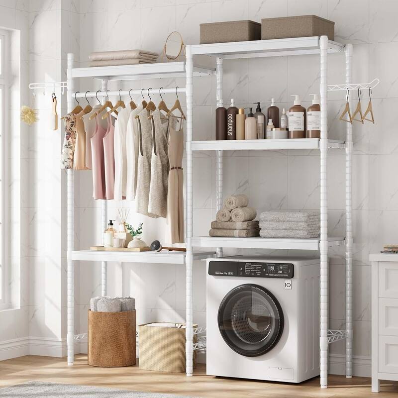 5-Tier Wood Over-the-Washer Dryer Storage Shelf 30" A+B - White