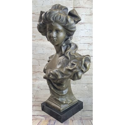 Bronze Bust Of A 19Th Century Young Woman On Marble Base Signed Original Thomas 21 Inches X 11 Inches