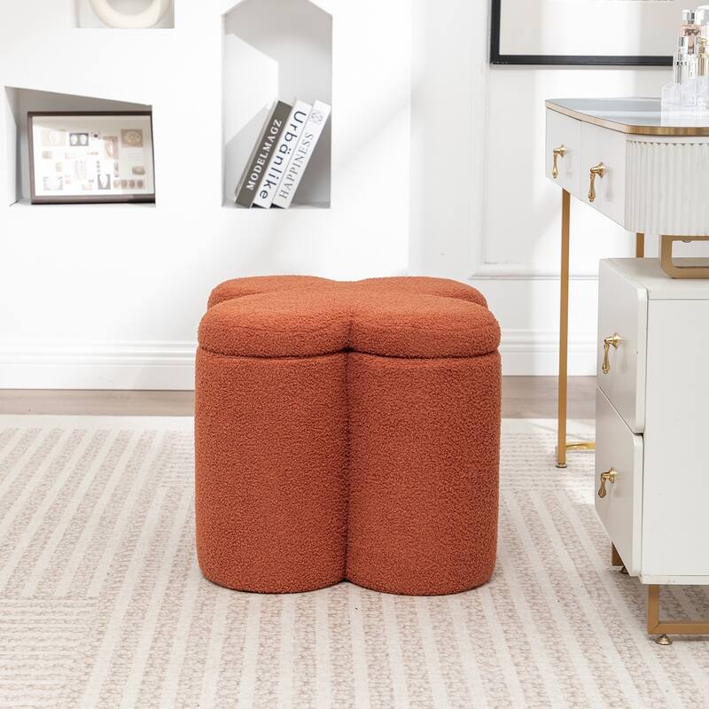 SEYNAR Modern Glam Teddy Velvet Flower Shape Storage Ottoman