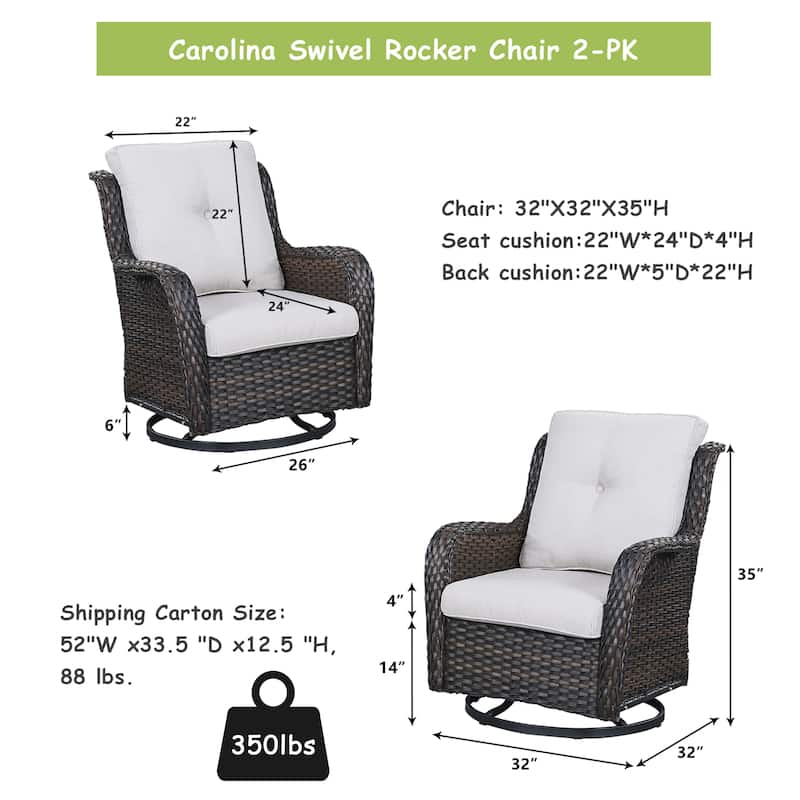 Pocassy Outdoor Wicker Glider Swivel Club Chairs (Set of 2)