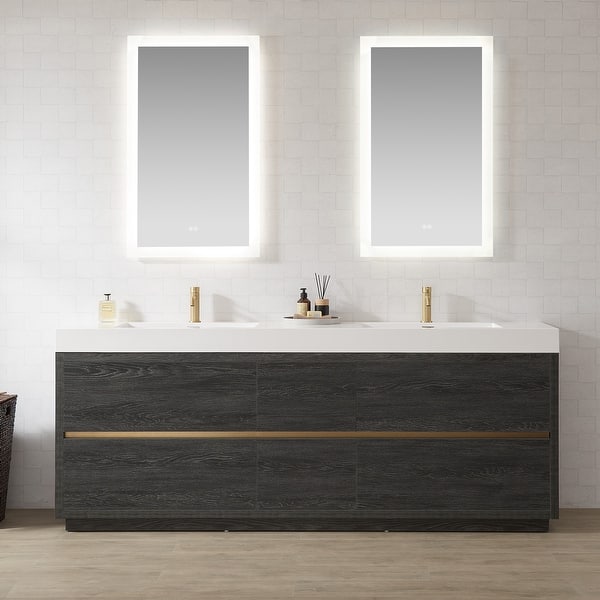 Eviva Luxurious 60 in. W x 22 in. D x 26 in. H Floating Bath Vanity in Gray Oak with White Tempered Glass Top