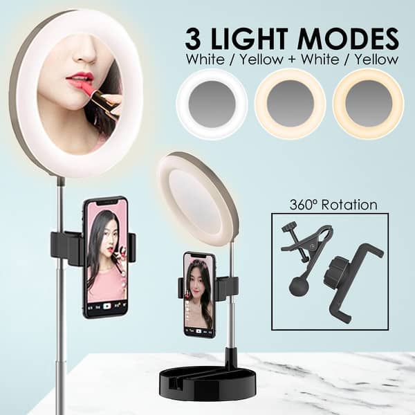 6 3 Studio Vanity Mirror Led Ring Light With Collapsing Stand Phone Mount For Live Stream Makeup Fill Light Black Overstock 31982563 Best makeup mirror and ring light. overstock com