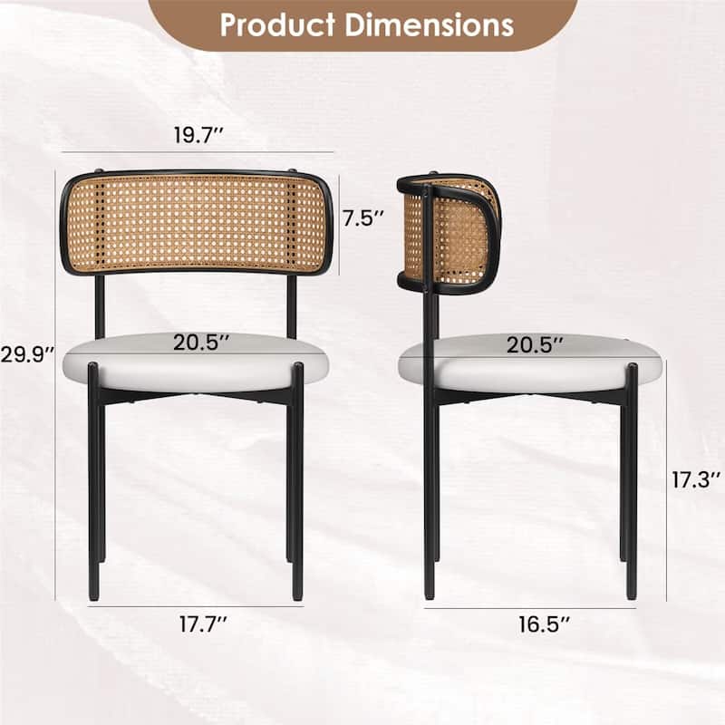 PU Leather Upholstered Seat Dining Chairs with Woven Rattan Back (Set of 2)