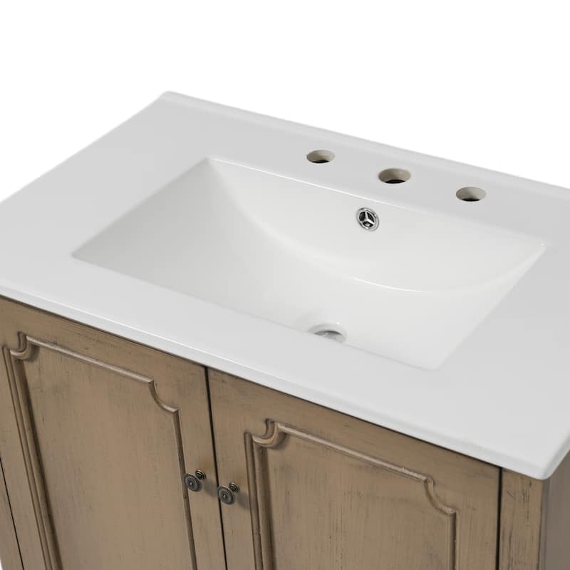 Christopher Knight Home - 30" Vintage Bathroom Vanity with Ceramic Sink & Adjustable Storage Shelves
