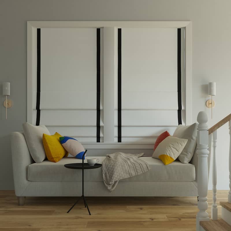 Sun Zero Olander Ribbon Border Total Blackout Cordless Roman Shade