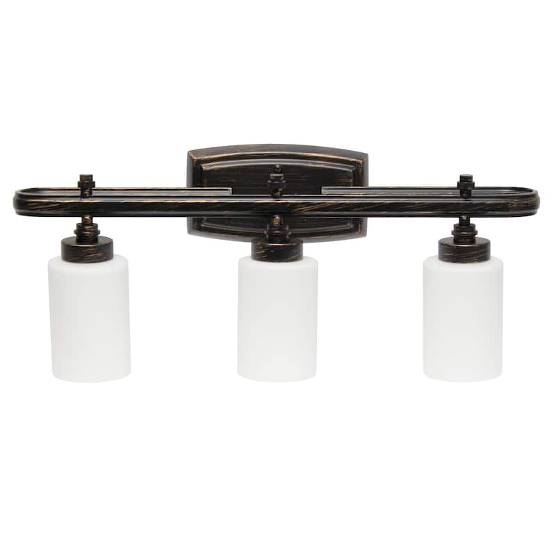 Wall Mounted Three Light Vanity Fixture with Cylinder Glass Shade - 23.5" - Oil Rubbed Bronze and White