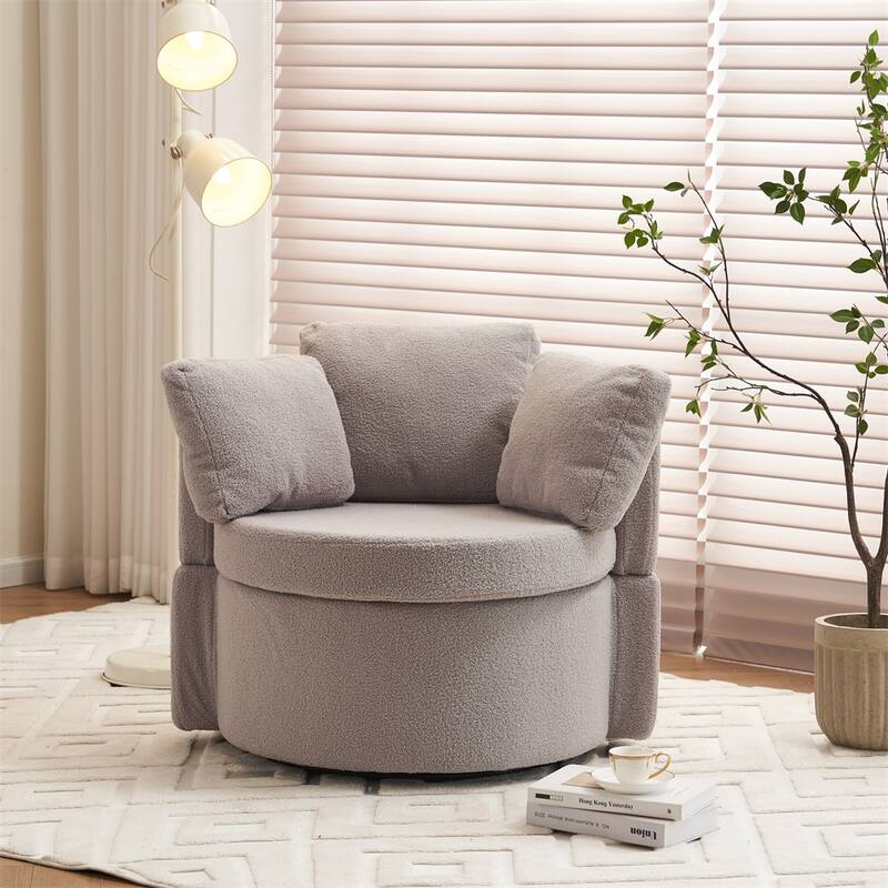 Teddy Fabric Swivel And Storage Chair With Back Cushion - Light Grey