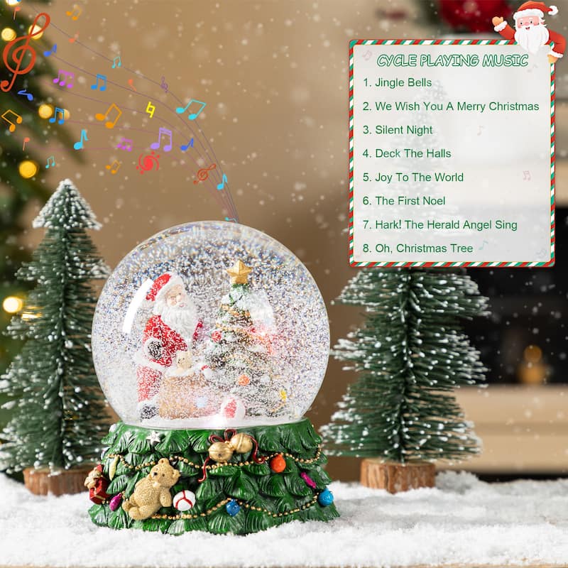 Glitzhome 150mm Christmas Resin Lighted Musical Snowflakes Santa or Snowman Waterglobe