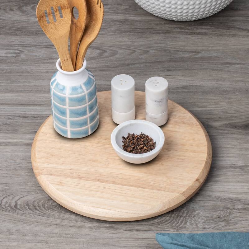 Rubberwood Round Wood Lazy Susan Turntable 14" Diameter for Serving Kitchen Organization Condiment Caddy