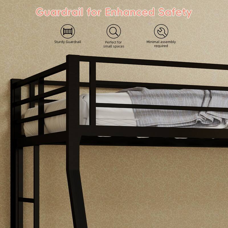 High - Stability Square Tube Bunk Bed, Featuring Ladder & Rolling Trundle, Modern Minimalist Look, Queen