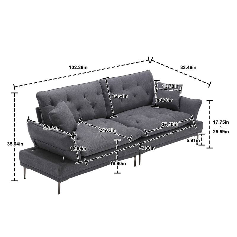 Velvet Sleeper Sofa with Wood Frame and Metal Feet