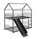 preview thumbnail 13 of 16, Twin Over Twin Metal Bunk Bed With Slide,Kids House Bed Black
