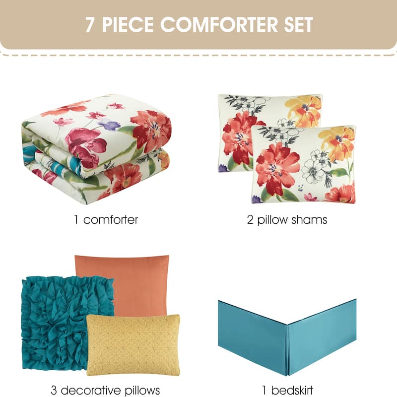 Nanshing Cassia Floral Bouquet 7 Piece Comforter Set