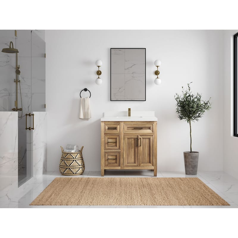 Willow Collections 36 in. W x 22 in. D Santa Monica Teak Bathroom Vanity Center with Countertop