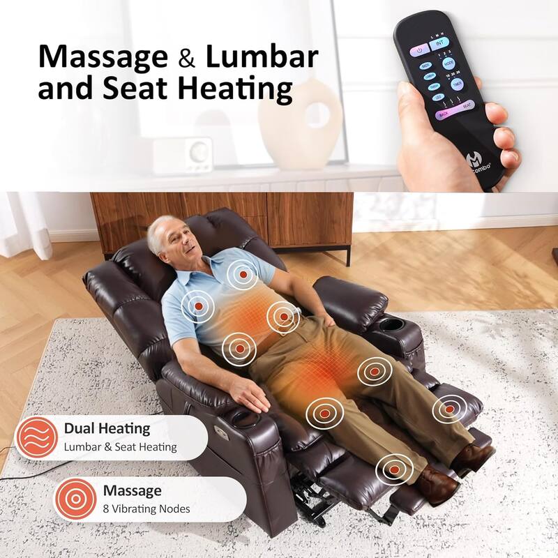 MCombo Large-Wide Dual Motor Power Lift Recliner with Massage and Dual Heating for Big and Tall Elderly, Faux Leather R7635