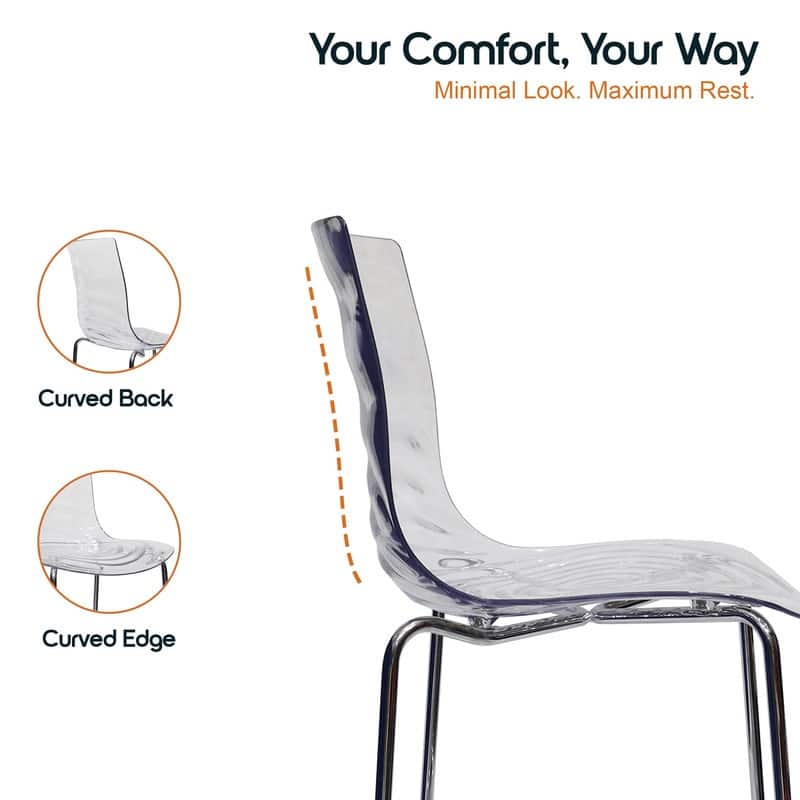 Astor Modern Plastic Bar Stool Chrome Steel Base Counter Stool with Ripple Swirl Seat Design and Footrest