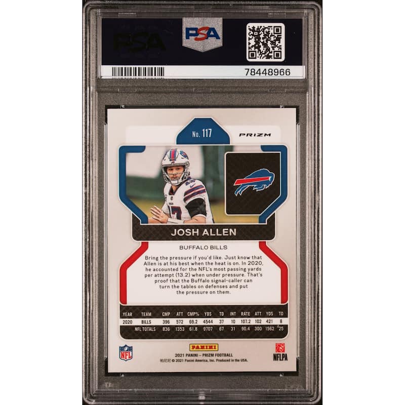 Josh Allen 2021 Panini Prizm Silver Football Card #117 Graded PSA 9 - 8'6" x 11'6"