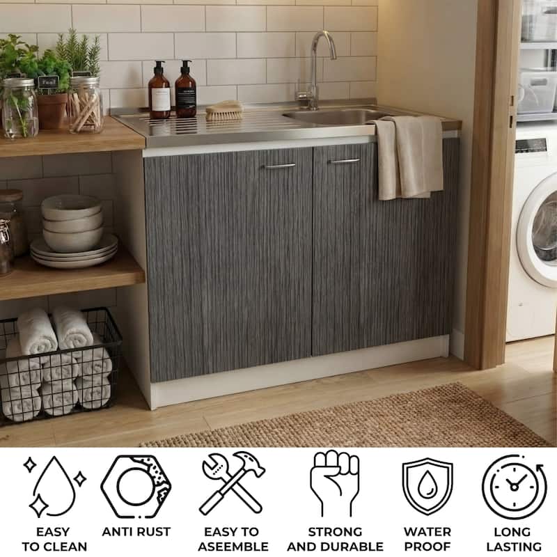 TUHOME Napoles Utility Sink Cabinet with Integrated Steel Sink