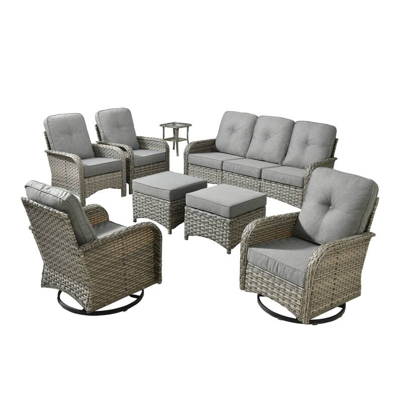 OVIOS 8-piece Patio Wicker Conversation Furniture Set With ottomans