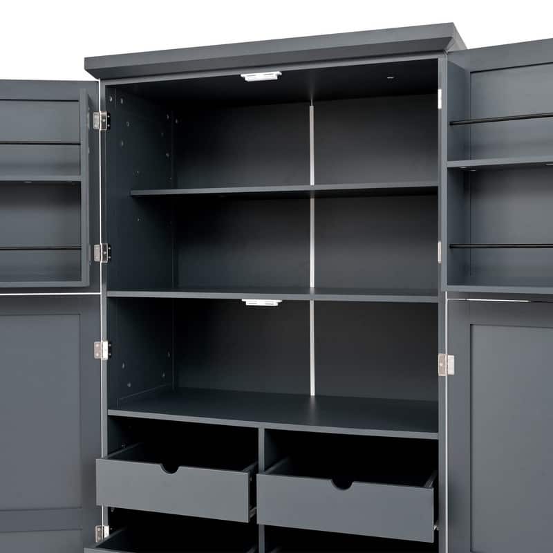 70.9"Tall Freestanding Kitchen Pantry Cabinet with Doors, Pull-out Trays and Adjustable Shelves for Organization