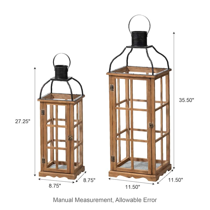 Glitzhome Farmhouse Wooden Metal Cage Candle Holders Patio Hanging Vintage Lanterns (Set of 2)