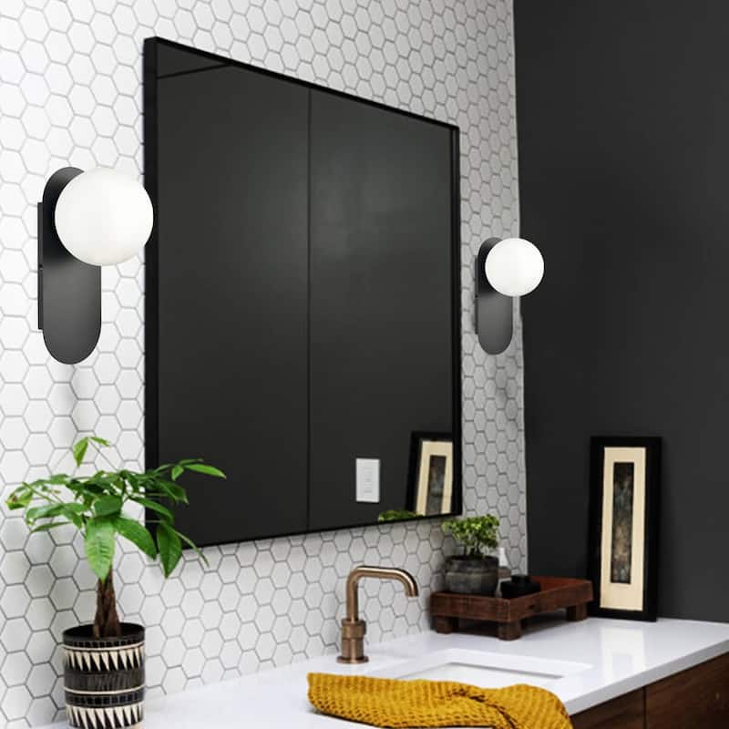 Ibiza Modern Globe Wall Light Sconce with Opal Glass Shade - 1-Light