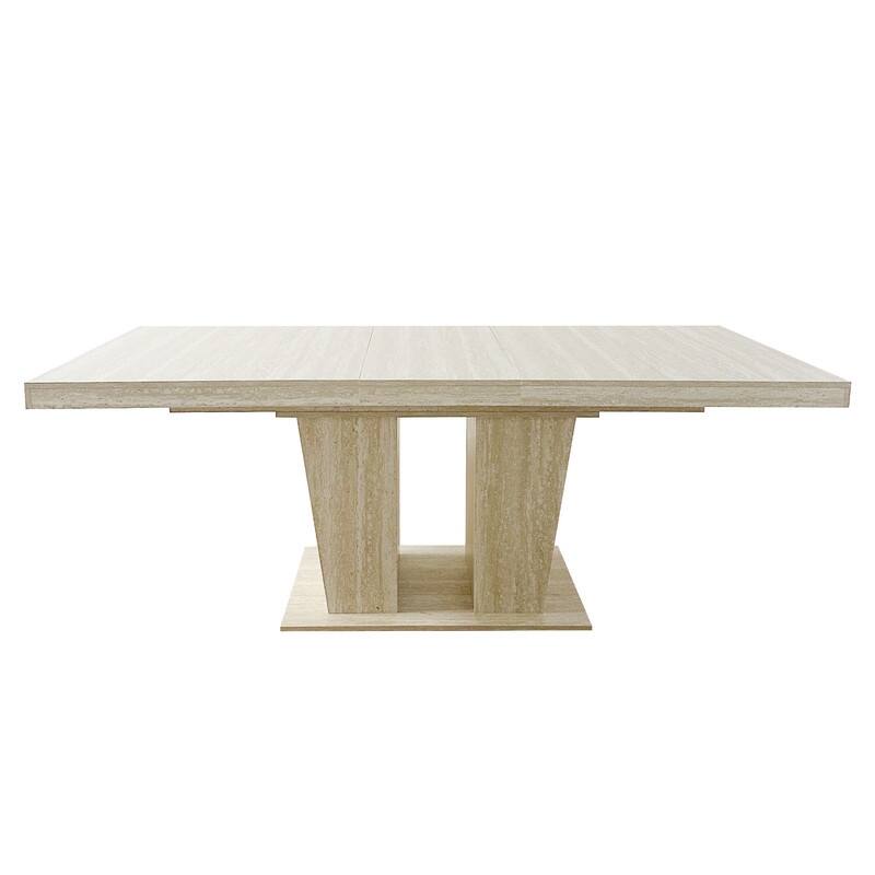 Wood Extendable Dining Table for 6-10 Person, Large Rectangle Expanding Dining Table with Black Double Pedestal Base