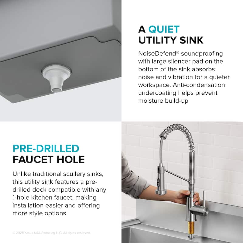 KRAUS Standart Pro 32 in. Stainless Steel 1-Bowl Laundry Utility Sink