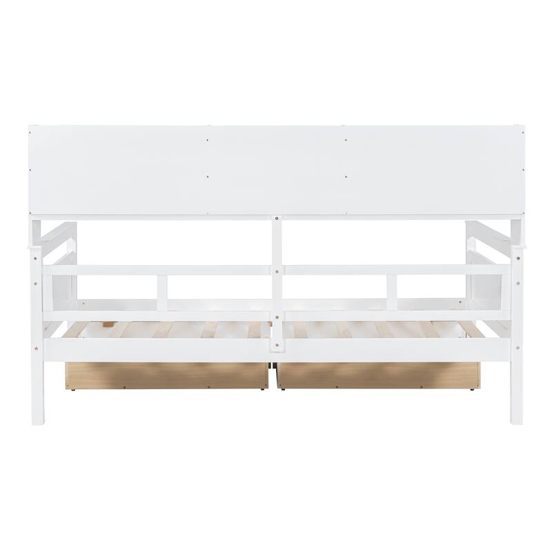 Twin Daybed with Storage 2 Drawers & Shelves, 250lb Capacity, Solid Wood Frame