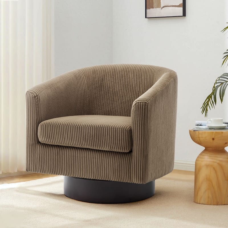 Corduroy Upholstered Swivel Barrel Chair - Camel