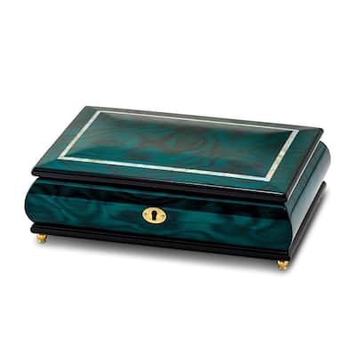 Curata Green Walnut Burl Veneer Mother of Pearl Inlay Locking Wooden (Plays Waltz of The Flowers) Music Box Velveteen Lining
