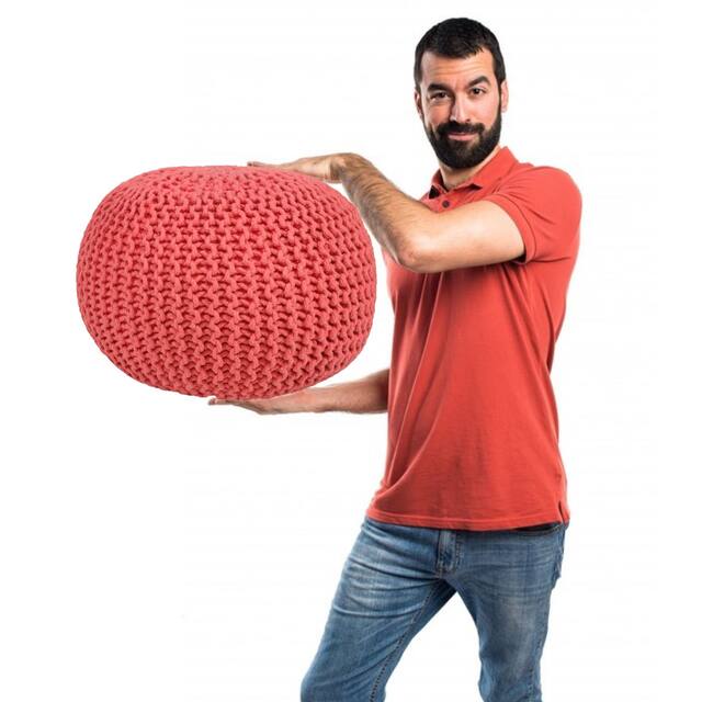 AANNY Designs Lychee Knitted Cotton Round Pouf Ottoman