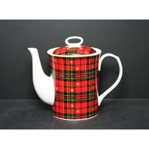 New Bone China Teapot, Red Plaid and Stars, 1000ml