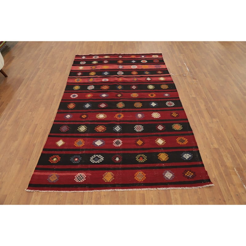 Hand Woven Oriental 100% Wool Carpet Southwestern Tribal Red Kilim Area Rug - 10' 0'' X 6' 0''