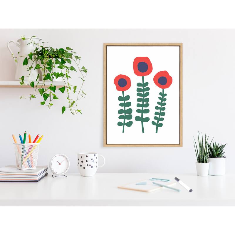 Kate and Laurel Sylvie Red Flowers Framed Canvas by Myriam Van Neste